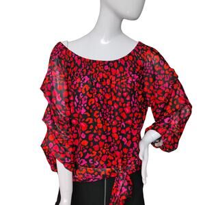Willow Drive Valentine's Animal Print Red, Black and Hot Pink Wide Neck Small